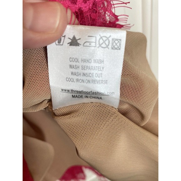 Three Floor Mini Dress Hot Pink Fuschia Lace Open Back Size 12‎ - Picture 12 of 13